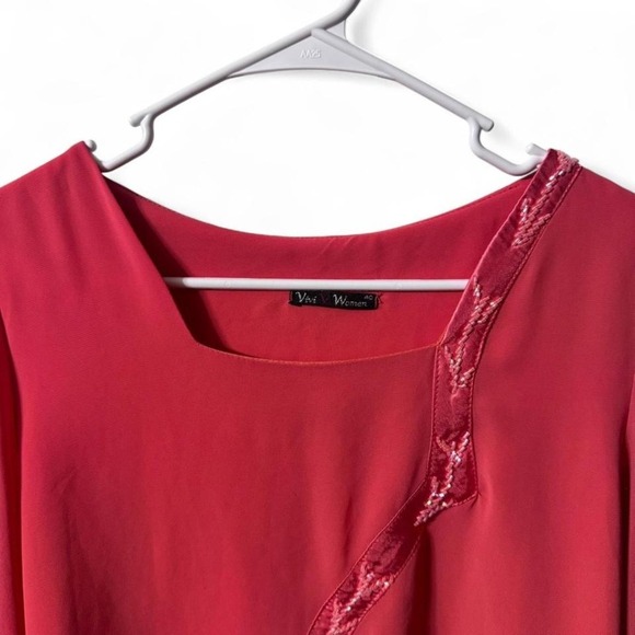 Beaded Long Sleeve Square Cut Neck Boho Top Flowy Fairycore CottageCore - Picture 2 of 7